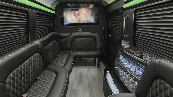 Interior of Charter Bus Company Auburn's 14 Passenger Sprinter Limousine in Auburn