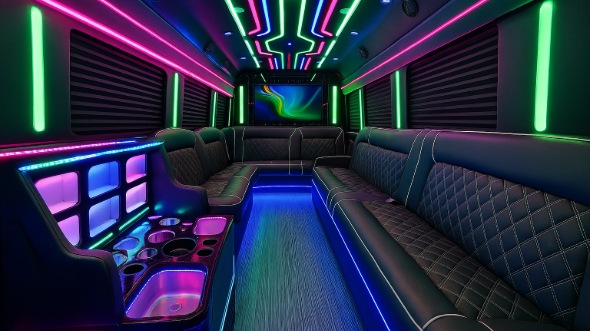 Interior of Charter Bus Company Sammamish's 20 Passenger Party Bus in Sammamish
