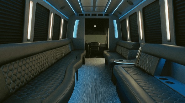 Interior of Charter Bus Company Tacoma's 30 Passenger Party Bus in Tacoma